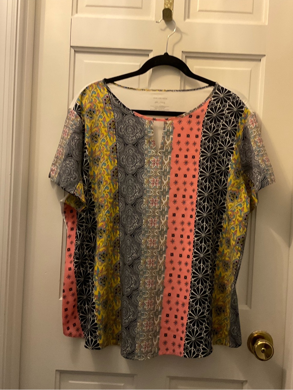 Van Heusen Mixed-Pattern Short Sleeve Top in Pink, Yellow, Black